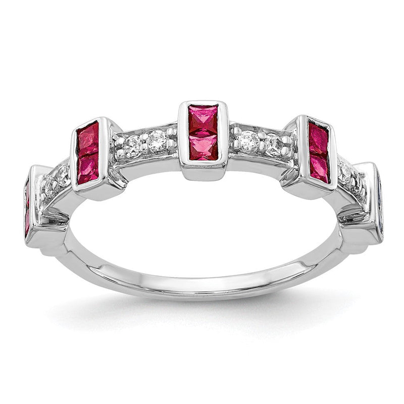 14K Weißgold Ring mit Diamanten und Rubinen