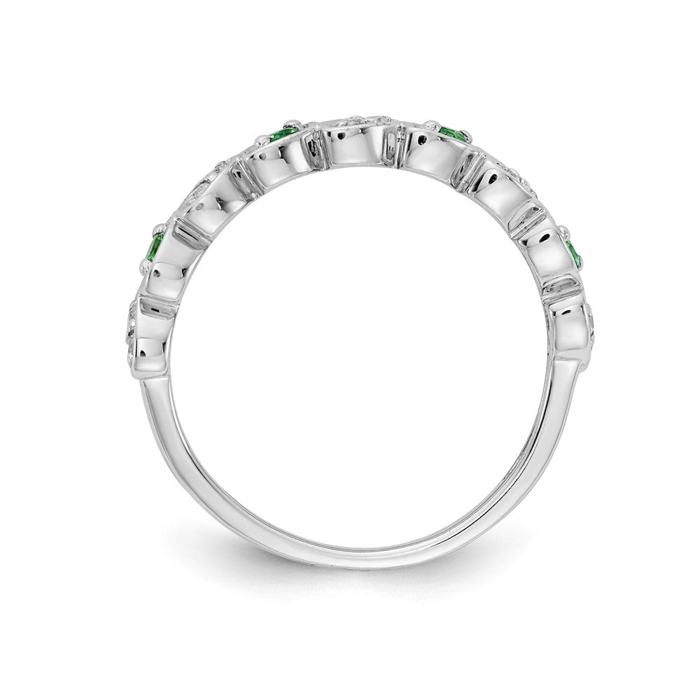 14K Weißgold Ring mit Diamant und Smaragd in Fantasieform