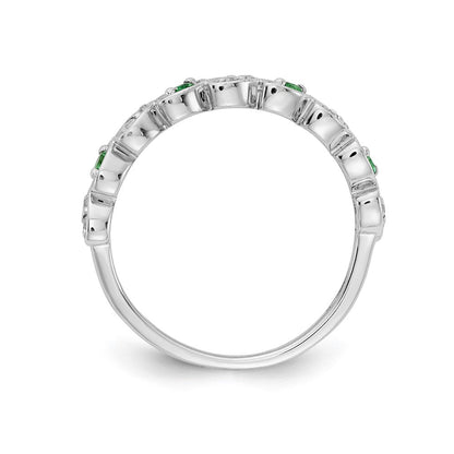 14K Weißgold Ring mit Diamant und Smaragd in Fantasieform