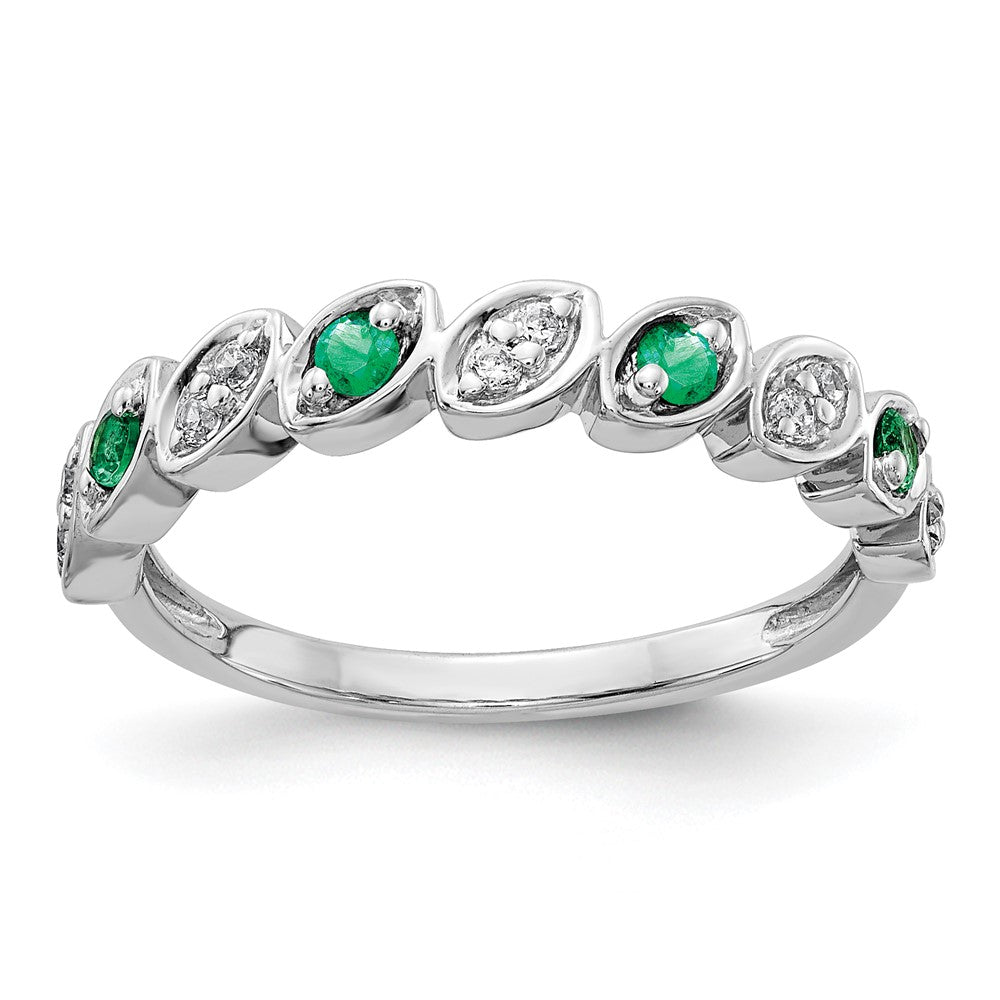 14K Weißgold Ring mit Diamant und Smaragd in Fantasieform