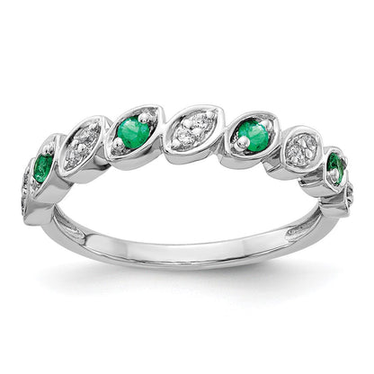 14K Weißgold Ring mit Diamant und Smaragd in Fantasieform