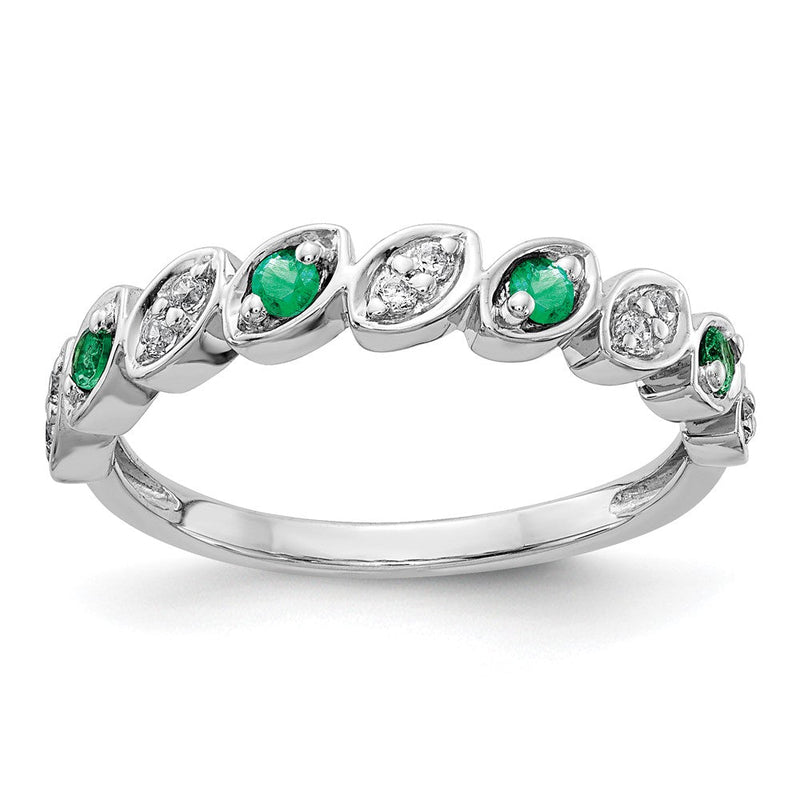 14K Weißgold Ring mit Diamant und Smaragd in Fantasieform