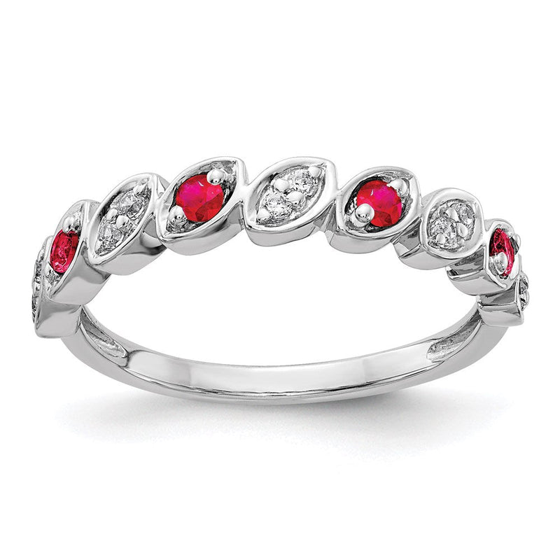 14K Weißgold Ring mit natürlichen Diamanten und Rubinen