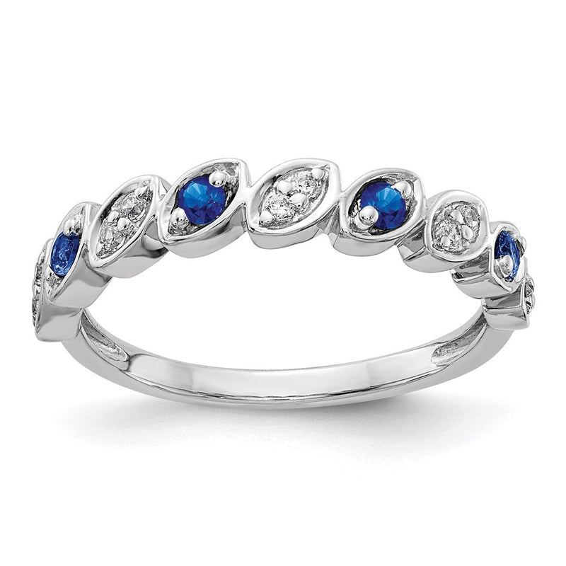 14K Weißgold Ring mit natürlichen Diamanten und blauen Saphiren