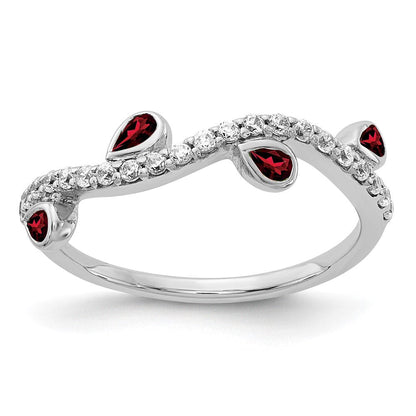 14K Weißgold Ring mit echtem Diamant und birnenförmigem Granat, gebogen