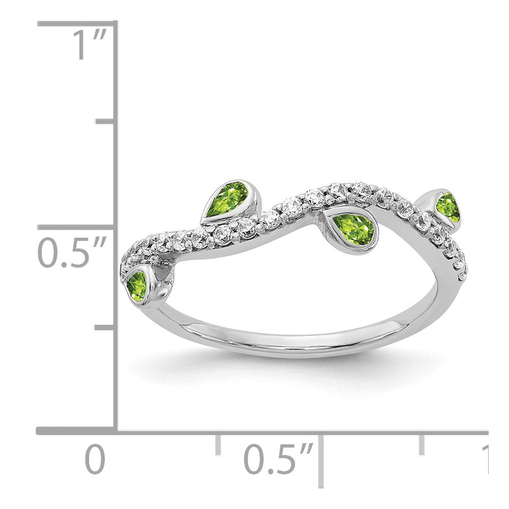 Ring aus 14K Weißgold mit natürlichem Diamant und tropfenförmigem Peridot, geschwungen