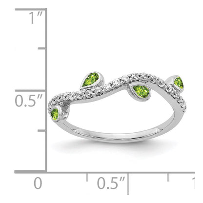 Ring aus 14K Weißgold mit natürlichem Diamant und tropfenförmigem Peridot, geschwungen