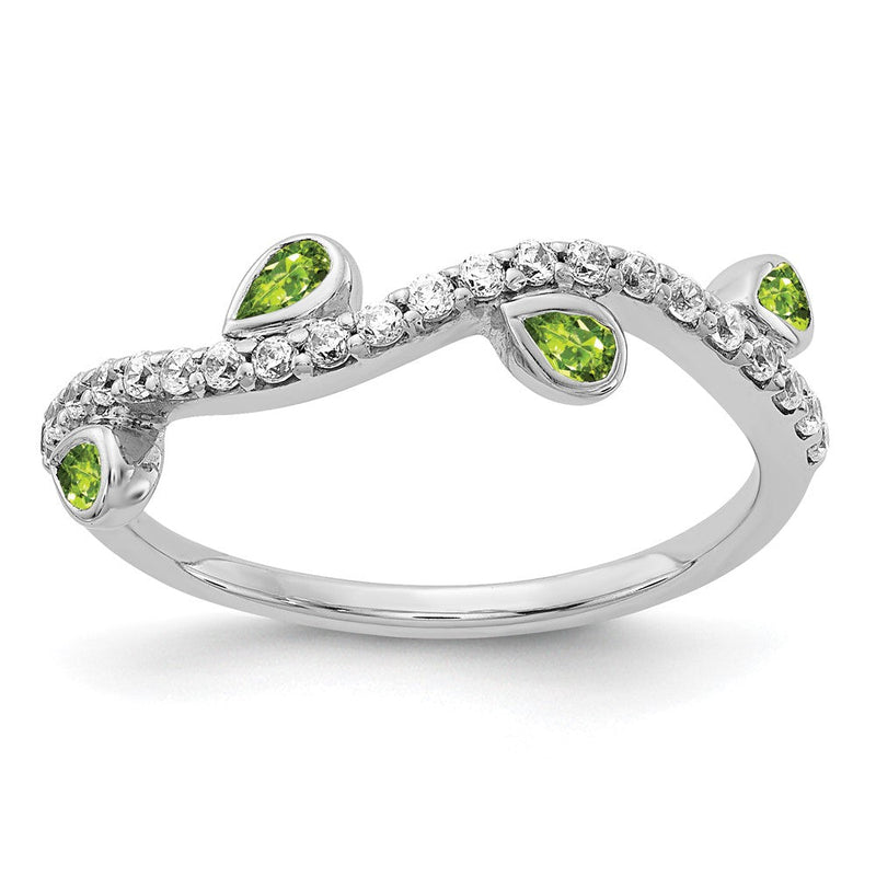 Ring aus 14K Weißgold mit natürlichem Diamant und tropfenförmigem Peridot, geschwungen