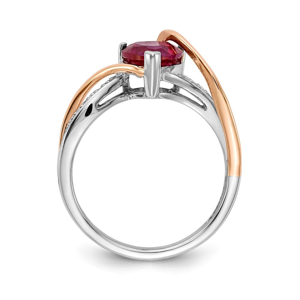 14K Bicolor-Gold Ring mit natürlichen Rubinen und Diamanten, Herz-Twist-Design
