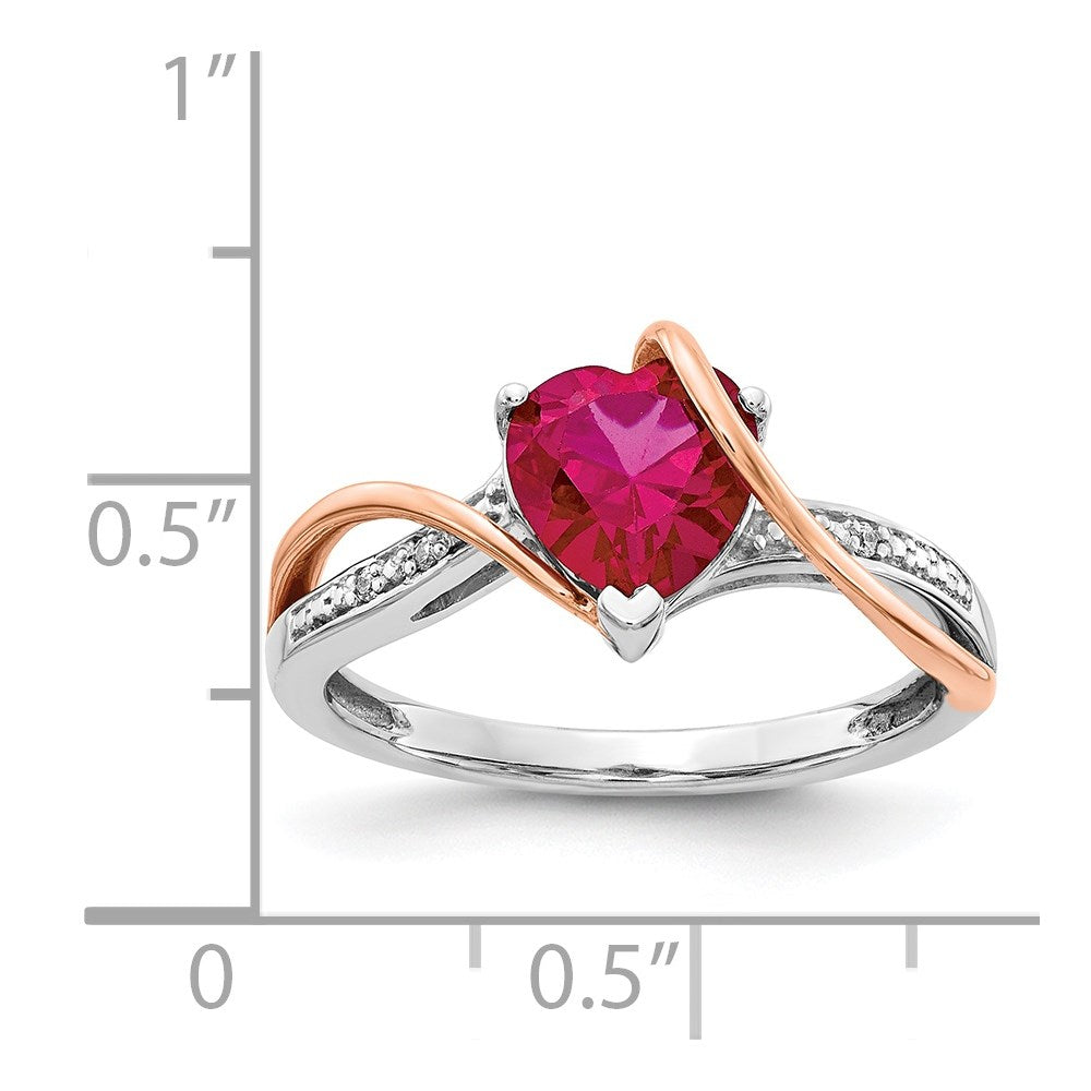 14K Bicolor-Gold Ring mit natürlichen Rubinen und Diamanten, Herz-Twist-Design