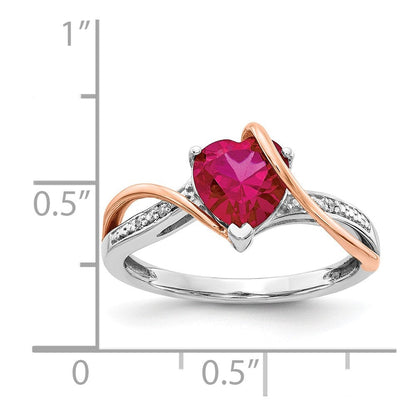 14K Bicolor-Gold Ring mit natürlichen Rubinen und Diamanten, Herz-Twist-Design
