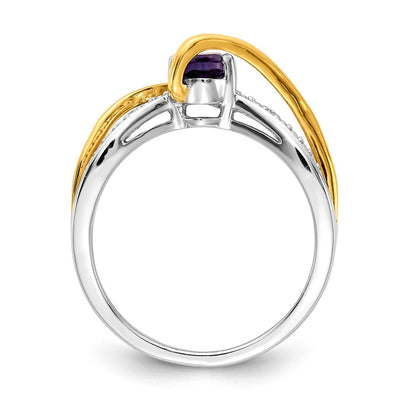 14K Bicolor Gold Ring mit echten Diamanten und ovalem Amethyst, gedreht