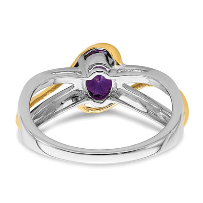 14K Bicolor Gold Ring mit echten Diamanten und ovalem Amethyst, gedreht