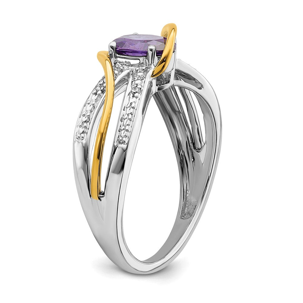 14K Bicolor Gold Ring mit echten Diamanten und ovalem Amethyst, gedreht