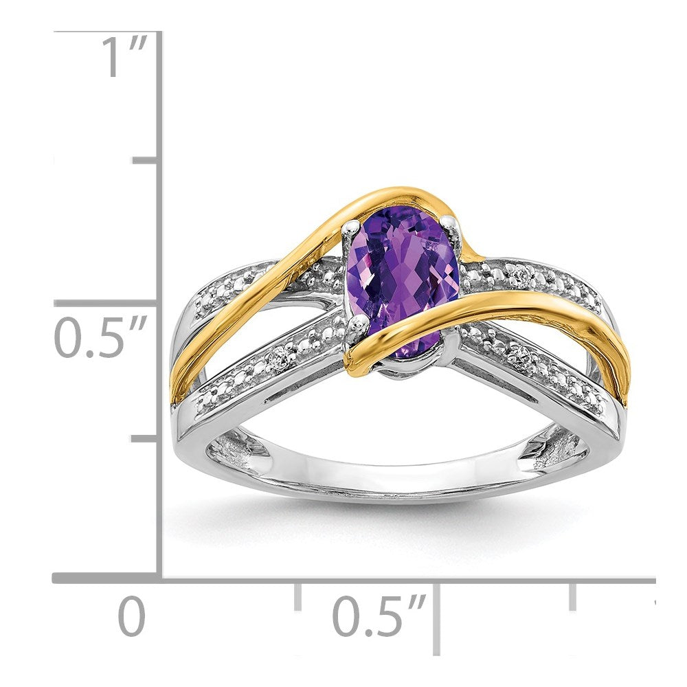 14K Bicolor Gold Ring mit echten Diamanten und ovalem Amethyst, gedreht