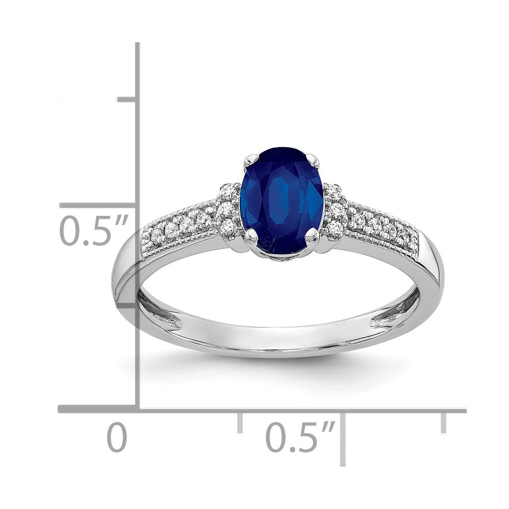 10K Weißgold Diamant und Oval Saphir Ring