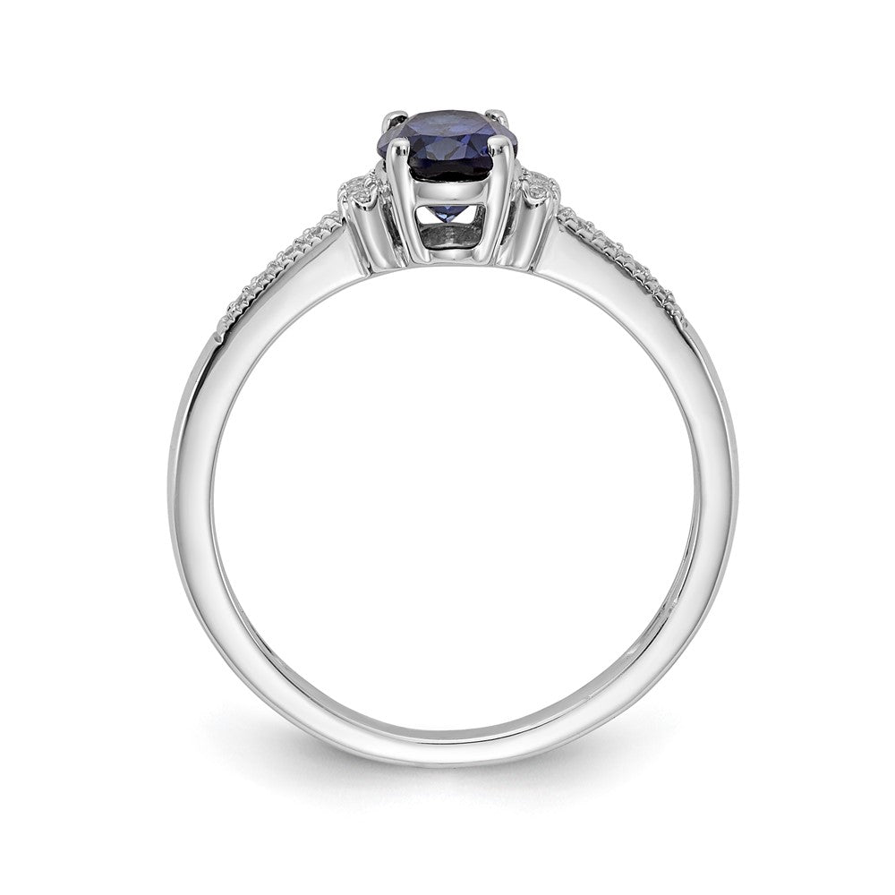 14K Weißgold Ring mit echtem Diamant und ovalem Saphir