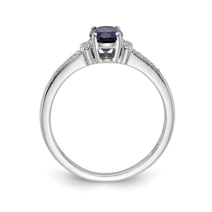 14K Weißgold Ring mit echtem Diamant und ovalem Saphir