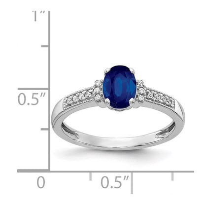 14K Weißgold Ring mit echtem Diamant und ovalem Saphir