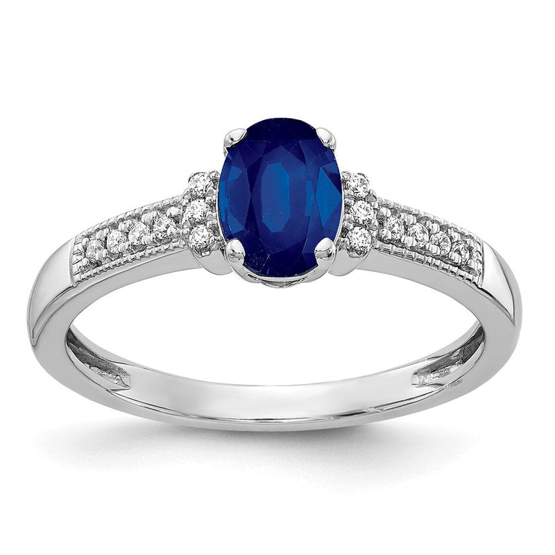 14K Weißgold Ring mit ovalem blauem Saphir und Diamanten