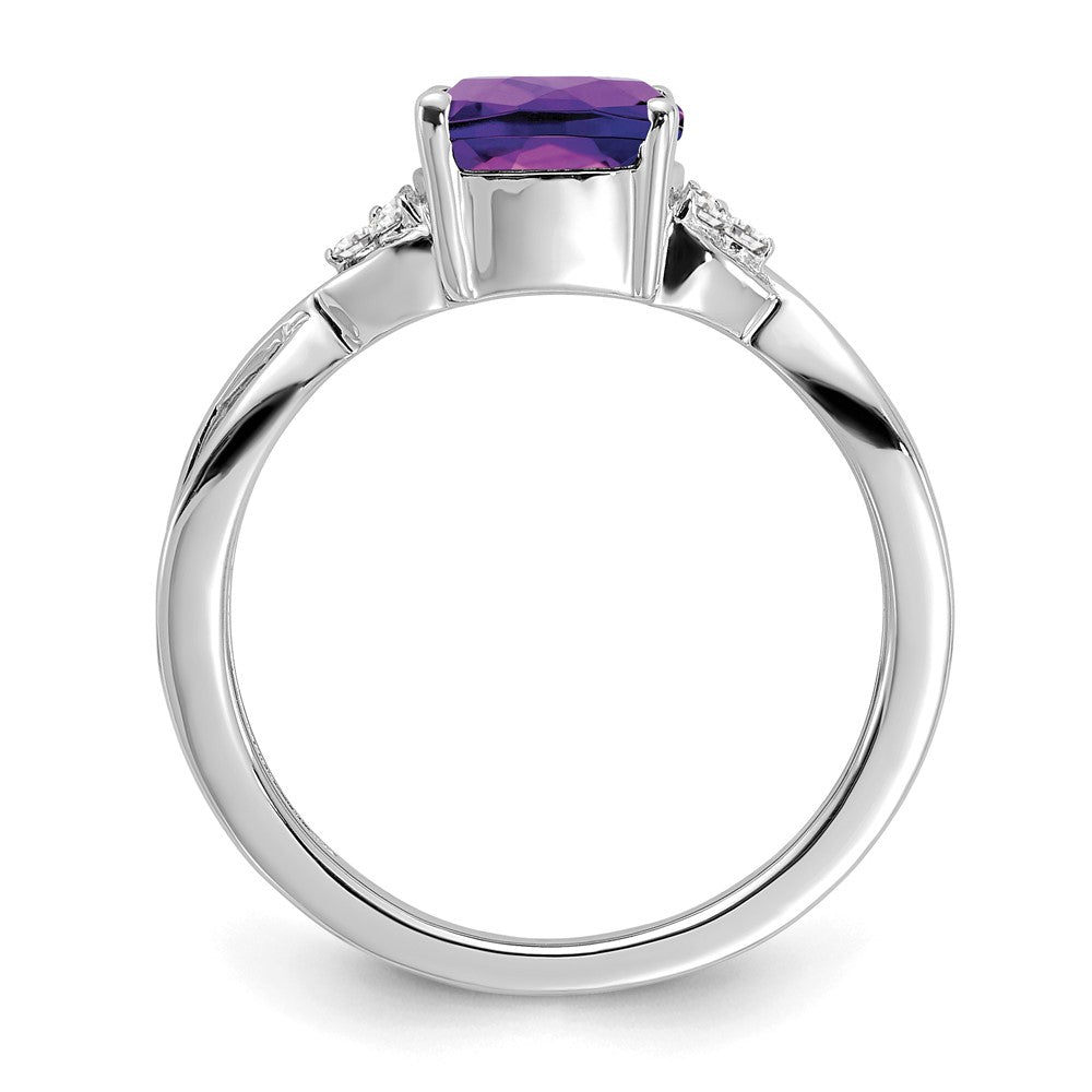 14K Weißgold 7mm Kissen Schachbrett February/amethyst und Diamant Ring