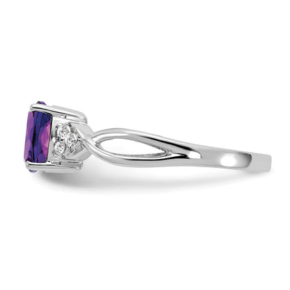 14K Weißgold 7mm Kissen Schachbrett February/amethyst und Diamant Ring
