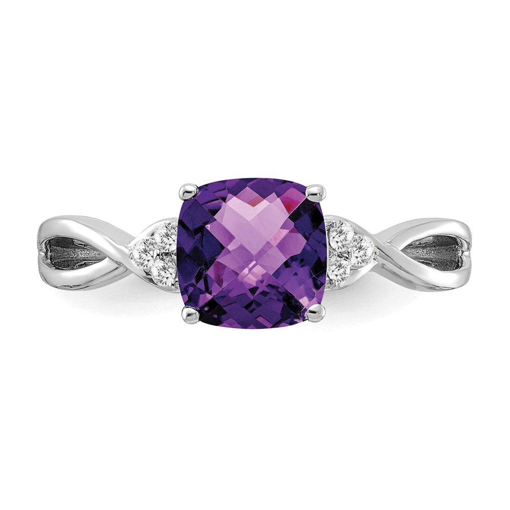 14K Weißgold 7mm Kissen Schachbrett February/amethyst und Diamant Ring
