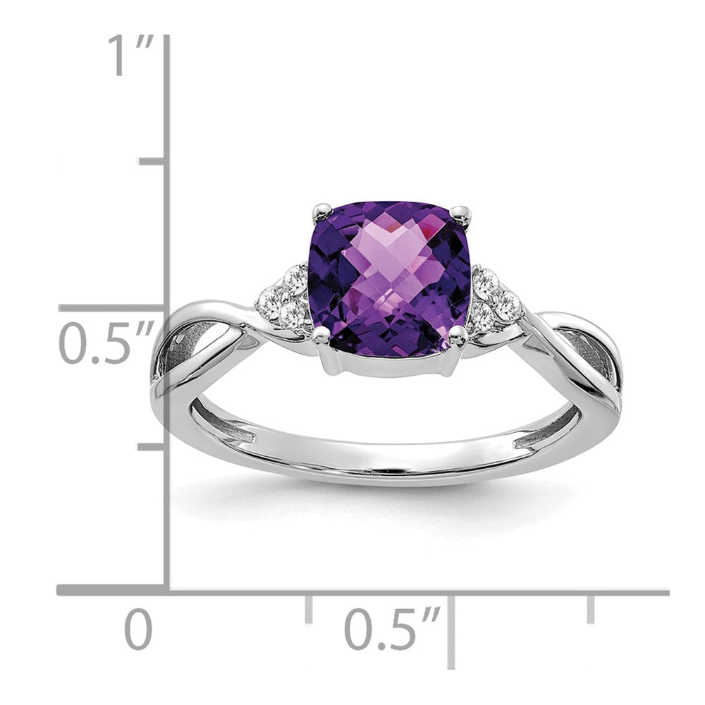 14K Weißgold 7mm Kissen Schachbrett February/amethyst und Diamant Ring