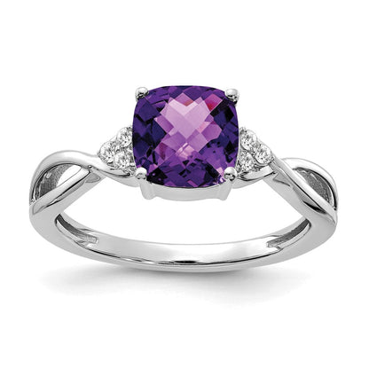 14K Weißgold 7mm Kissen Schachbrett February/amethyst und Diamant Ring