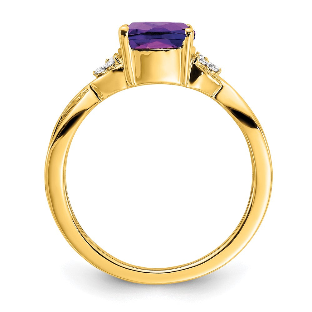 14K Gelbgold Ring mit Karomuster-Amethyst und echtem Diamant