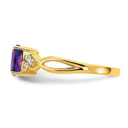 14K Gelbgold Ring mit Karomuster-Amethyst und echtem Diamant