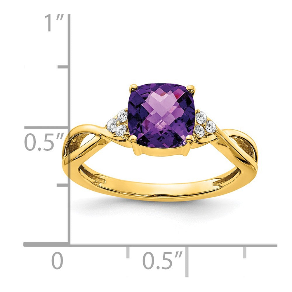 14K Gelbgold Ring mit Karomuster-Amethyst und echtem Diamant