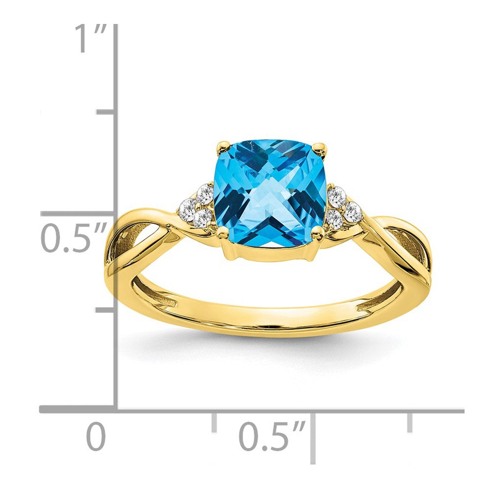 10K Gelbgold Schachbrett Blautopas und Diamant Ring