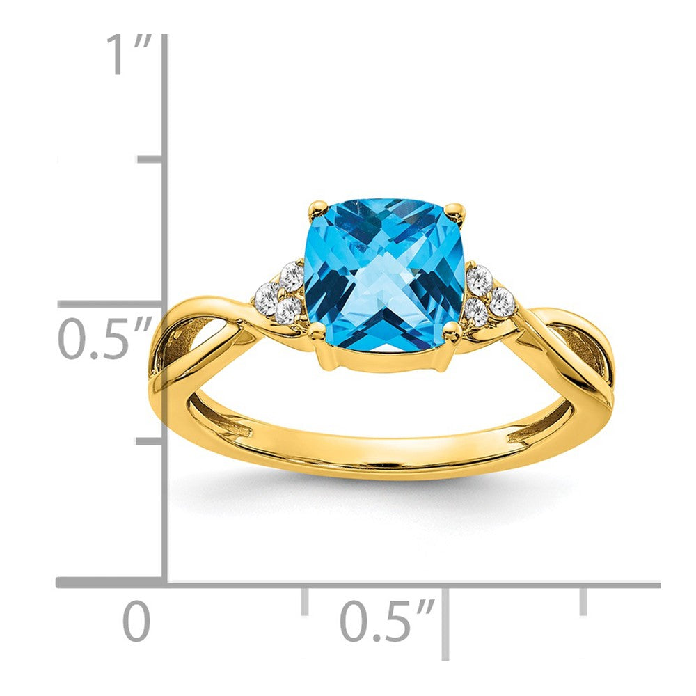 14K Gelbgold-Ring mit Blautopas im Schachbrettschliff und echten Diamanten
