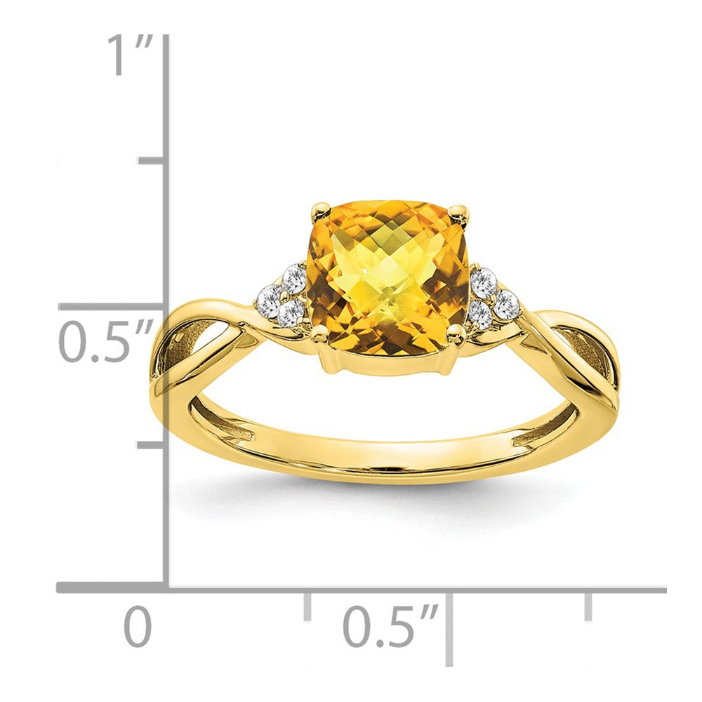 10K Gelbgold Schachbrett Citrin und Diamant Ring