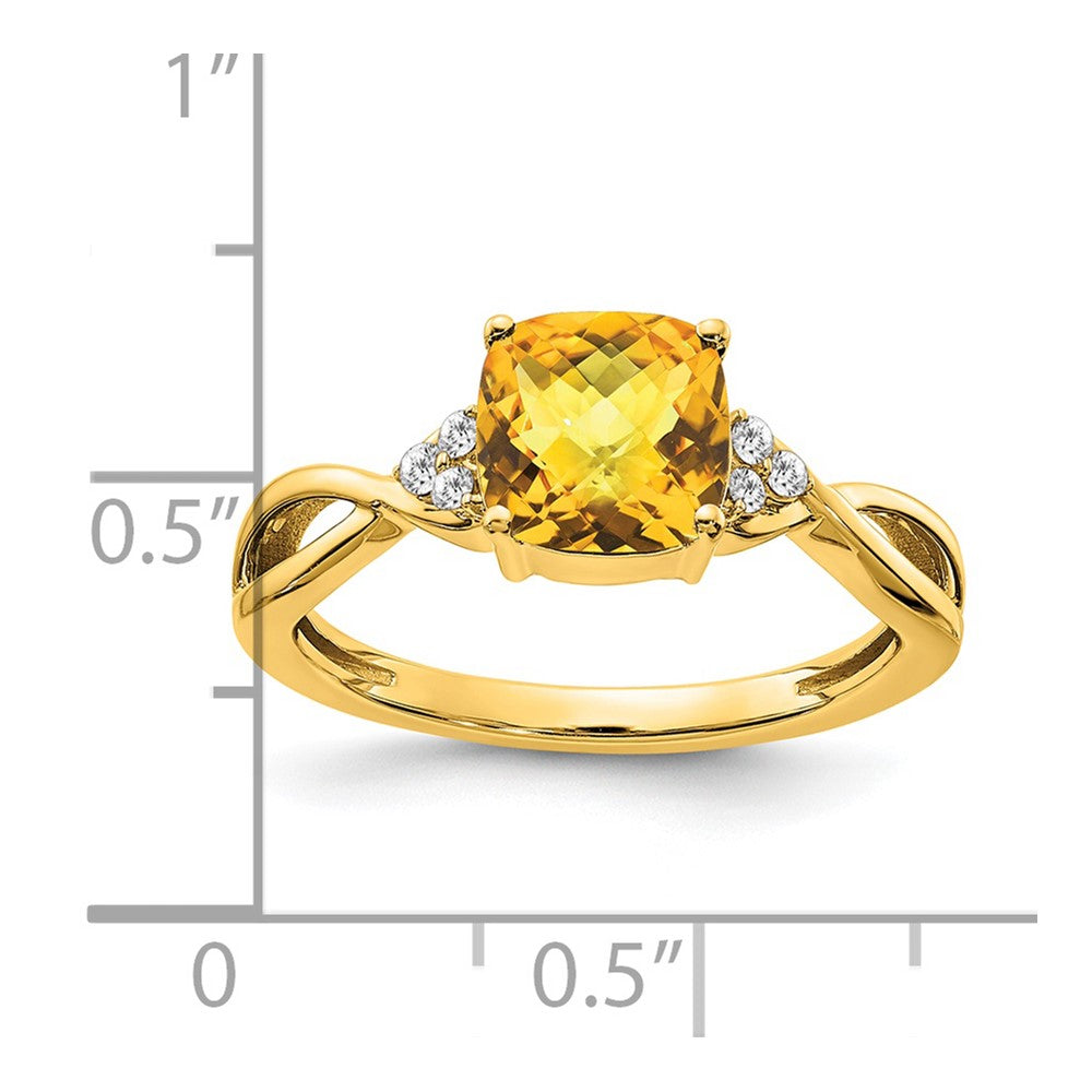 14K Gelbgold Ring mit Citrin im Schachbrettschliff und echten Diamanten