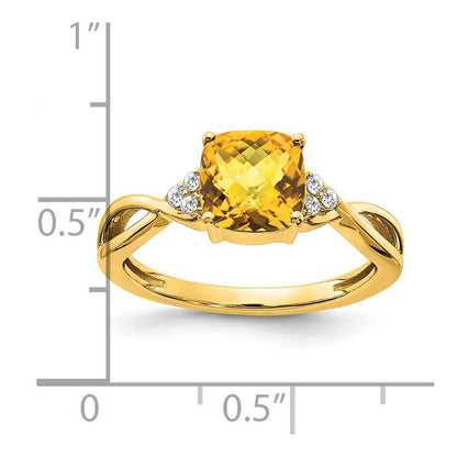 14K Gelbgold Ring mit Citrin im Schachbrettschliff und echten Diamanten
