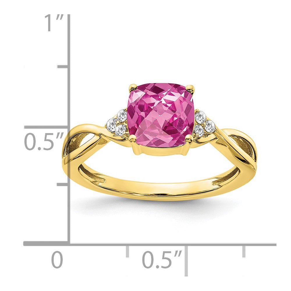 10K Gelbgold Schachbrett Erzeugt Rosa Saphir und Diamant Ring