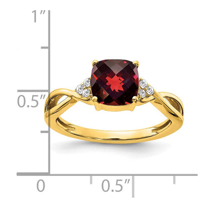 14K Gelbgold Ring mit Schachbrettmuster, Granat und echten Diamanten