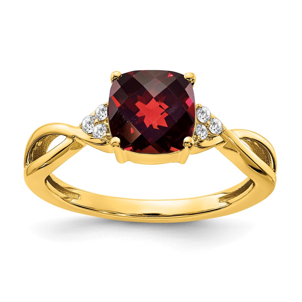 14K Gelbgold Ring mit Schachbrettmuster, Granat und echten Diamanten