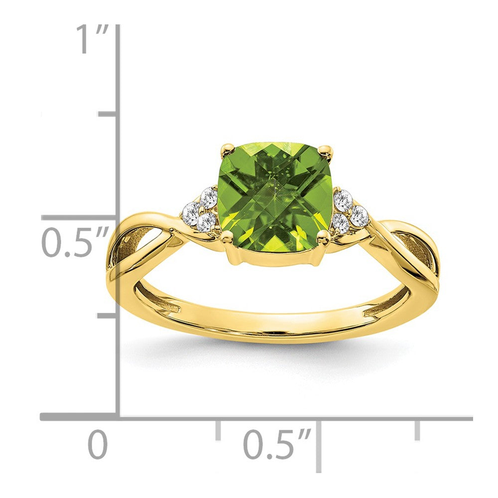 10K Gelbgold Schachbrett Peridot und Diamant Ring