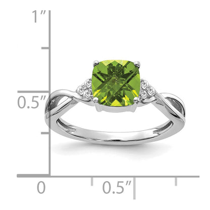 14K Weißgold 7mm Kissen Schachbrett August/peridot und Diamant Ring