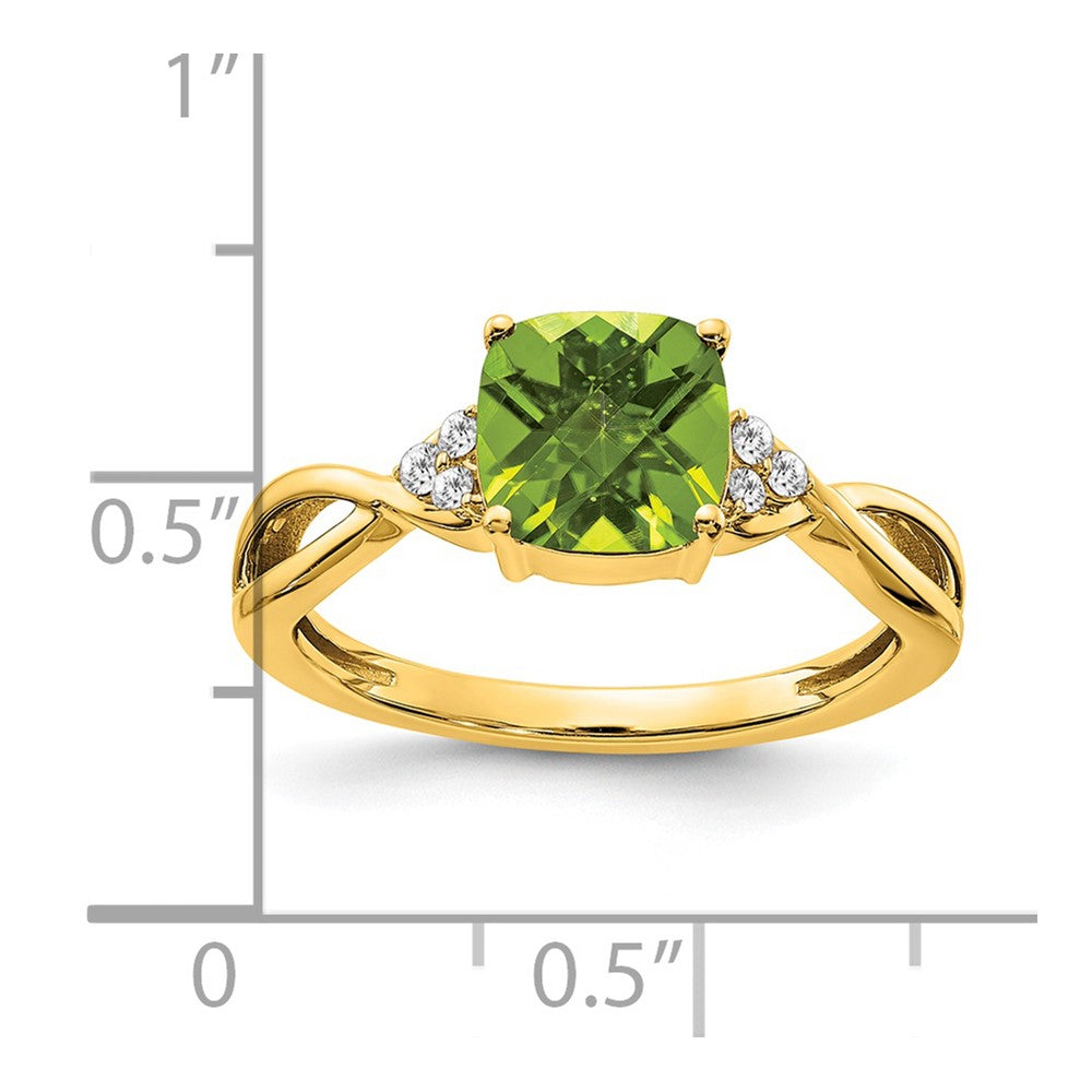 14K Gelbgold Ring mit Karomuster, Peridot und echten Diamanten
