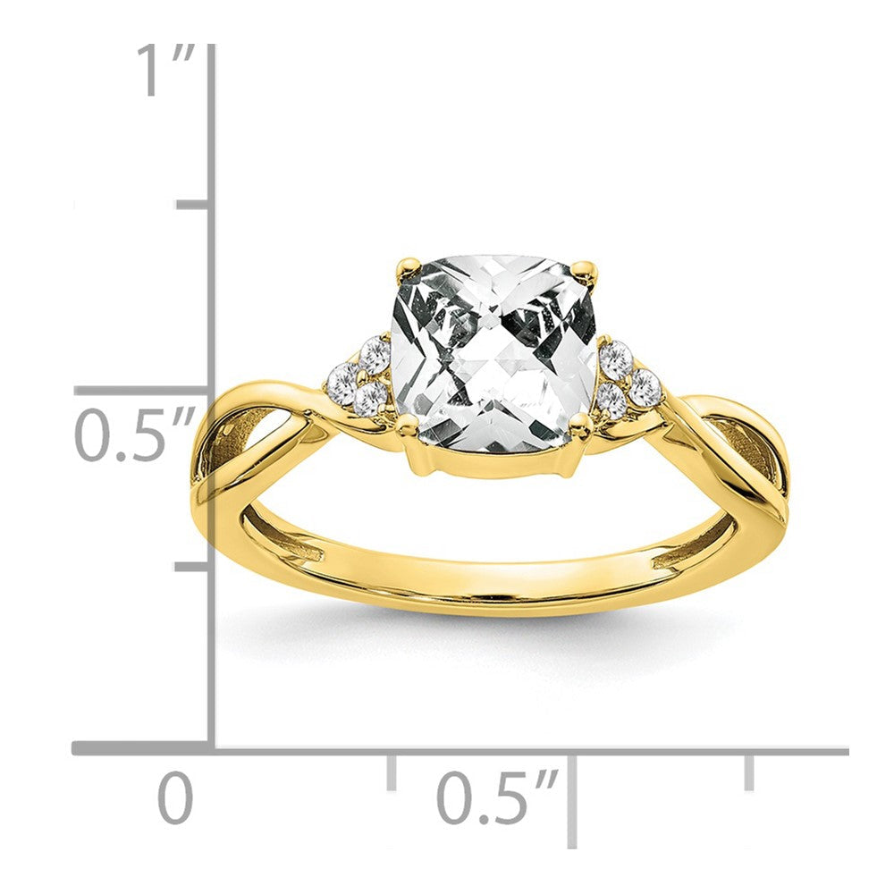 10K Gelbgold Schachbrett Weiß Topas und Diamant Ring