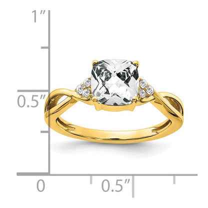 14K-Gelbgold-Ring mit Karomuster, Weißtopas und echten Diamanten