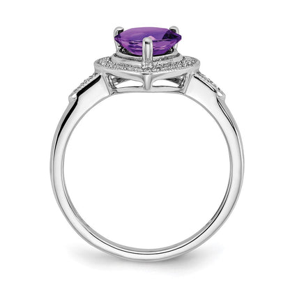14K Weißgold Herz-Ring mit Amethyst und echten Diamanten im Halo-Design