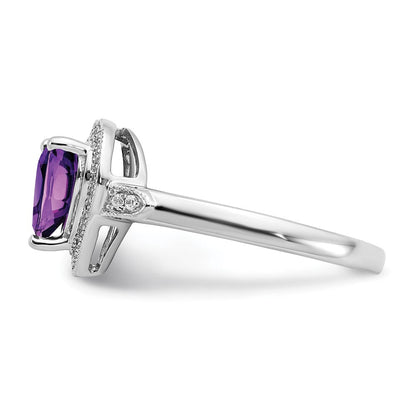 14K Weißgold Herz-Ring mit Amethyst und echten Diamanten im Halo-Design