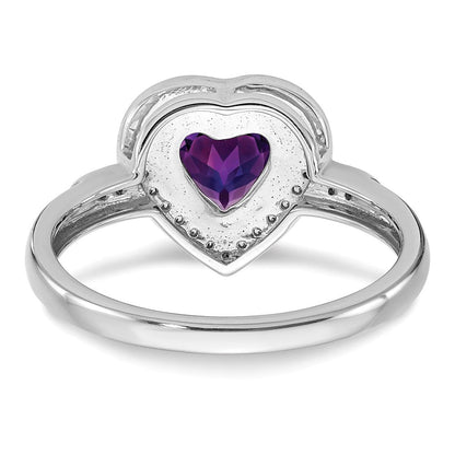 14K Weißgold Herz-Ring mit Amethyst und echten Diamanten im Halo-Design
