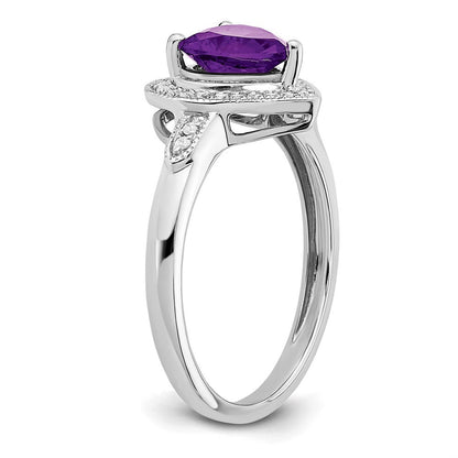 14K Weißgold Herz-Ring mit Amethyst und echten Diamanten im Halo-Design