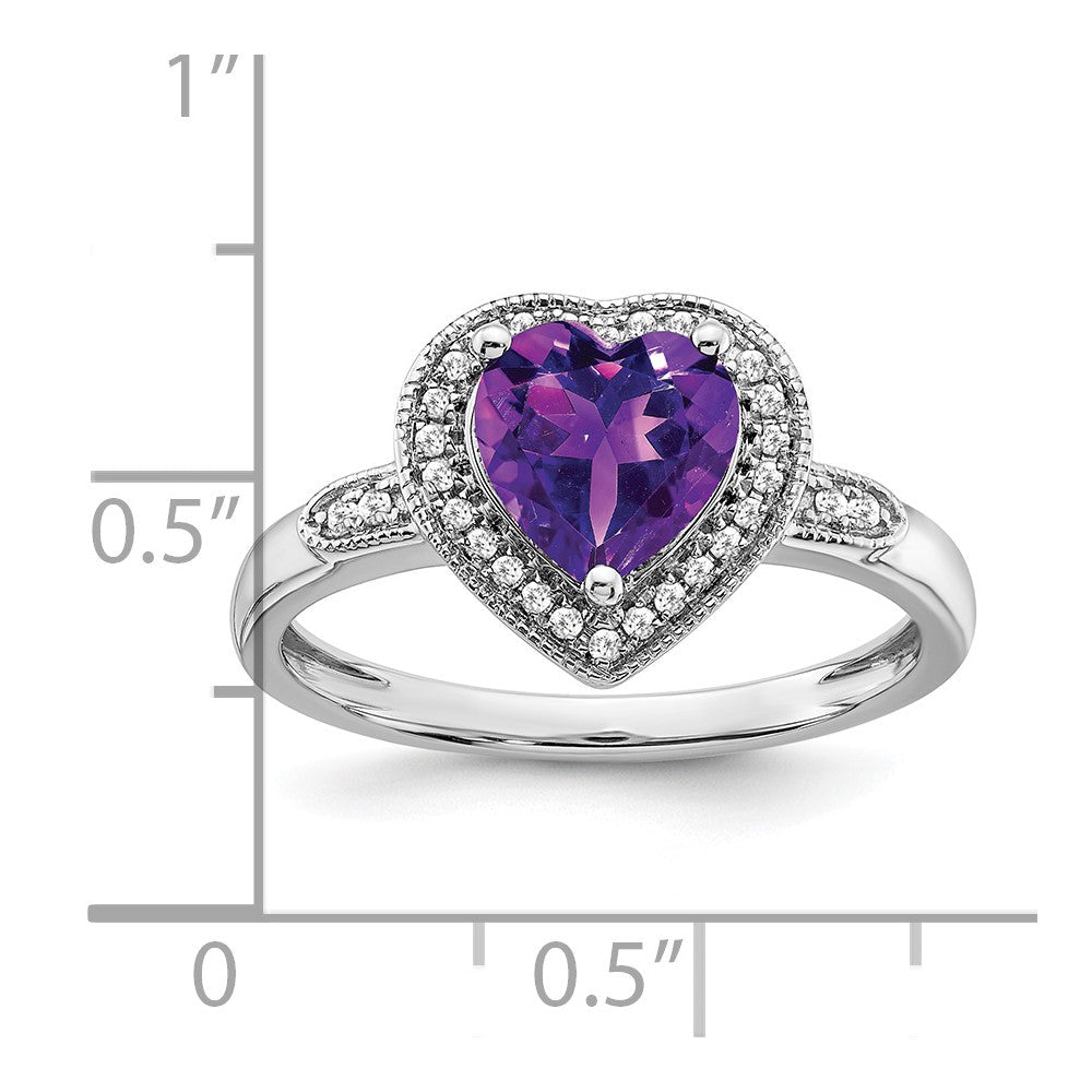 14K Weißgold Herz-Ring mit Amethyst und echten Diamanten im Halo-Design